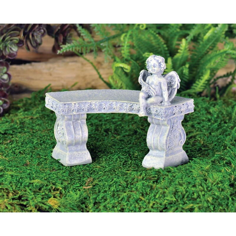 Billede af Curved bench with cherub / Buet bænk med engel fra Fiddlehead Fairy Gardens