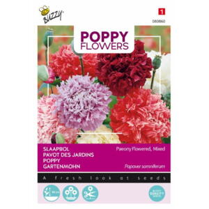 Poppy Coll., Valmue, pæon-, dobbelt, mix, frø